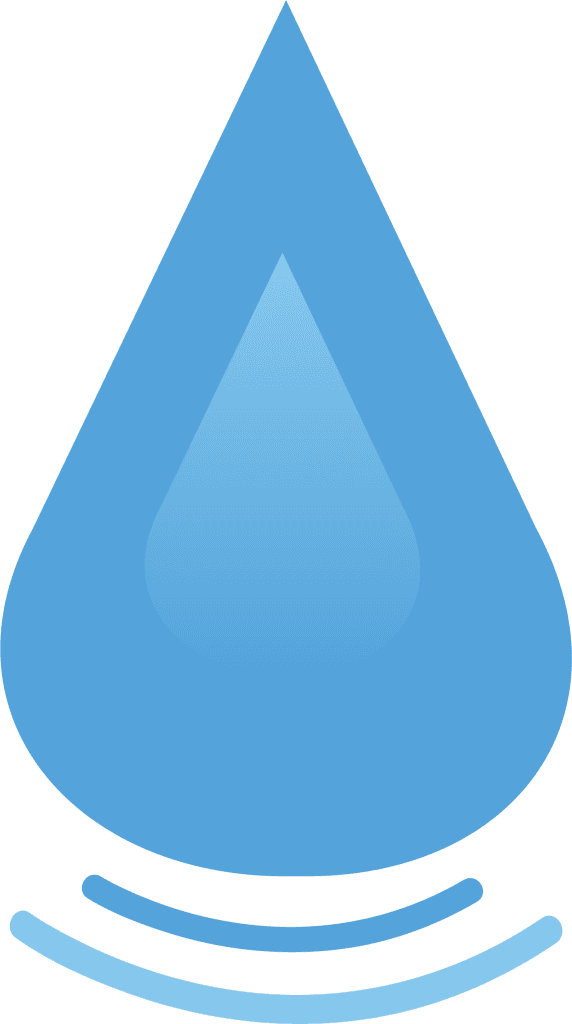 Blue water droplet icon with a gradient effect, signifying freshness. Below, three curved lines suggest ripples, set against a black background.